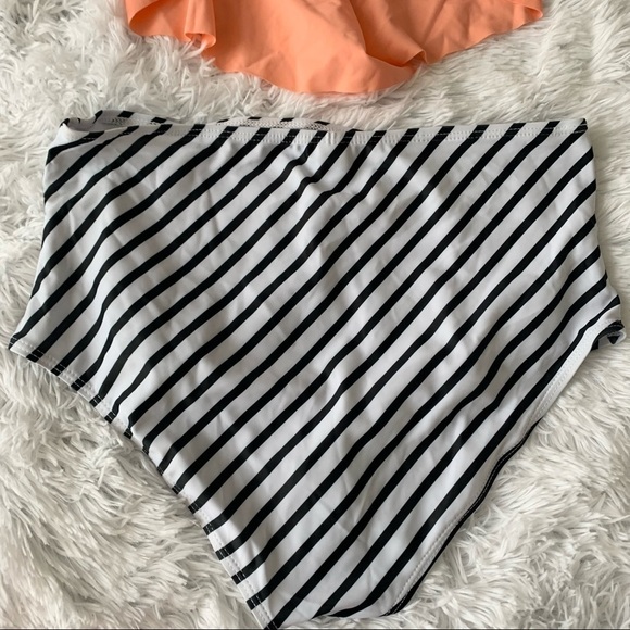 Nwot Coral Orange Mid Waist Bikini Ruffle Spaghetti Strap Top - Picture 5 of 14